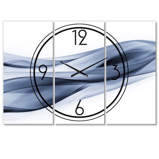 Designart Glittering Light Blue Pattern Modern 3 Panel Wall Clock